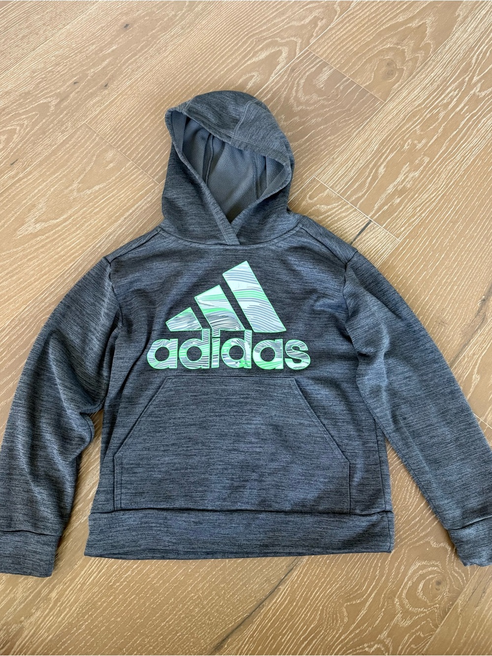 adidas Unisex Kids Pullover Hoodie Gray Green Size S (8)